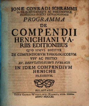 Programma de Compendii Henichiani variis editionibus
