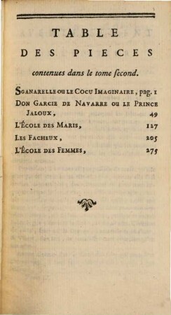 Oeuvres de Molière, 2. Sganarelle. Don Garcie de Navarre. L'école des maris. Les fâcheux. L'école des femmes. - 390 S.