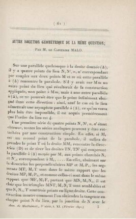 Autre solution géométrique de la mème question.