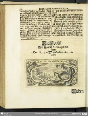Die Epistel Am Sontag Septuagesimae lautet I. Cor. IX, 24.-27. und I. Cor. X. 1.-6.