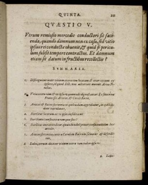 Quæstio V. Utrum remissio mercedis conductori sit facienda [...]