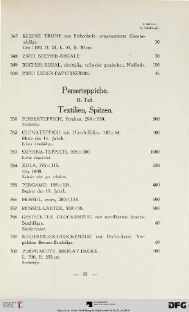 Perserteppiche (II. Teil), Textilien, Spitzen (Nr. 351-367)