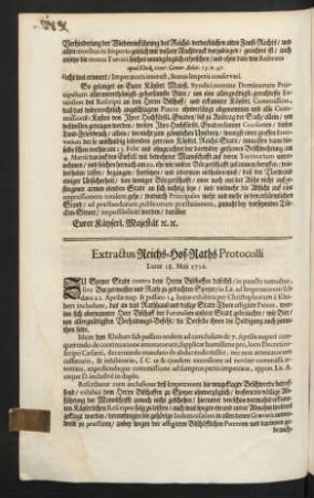 Extractus Reichs-Hof-Raths Protocolli Lunae 18. Maji 1716.