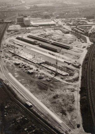 Luftbildaufnahmen von Karlsruhe. Oststadt - Bau der neuen Markthalle