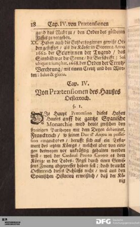 Cap. IV. Von den Prætensionen des Haußes Oesterreich