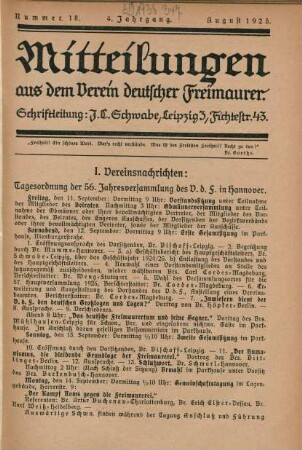 Nummer 18. 4. Jahrgang. August 1925.