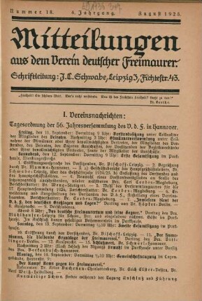 Nummer 18. 4. Jahrgang. August 1925.