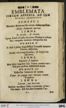 Emblemata circum appensa ad que numeri remittunt