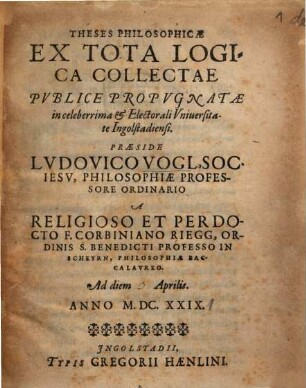 Theses Philosophicae Ex Tota Logica Collectae