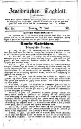 Zweibrücker Tagblatt. 1869,6/12