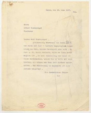 Brief an Lothar Windsperger : 10.06.1927