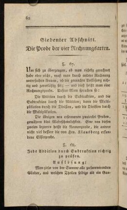 62-72, Siebenter Abschnitt. Die Probe der vier Rechnungsarten, § 67 - 79