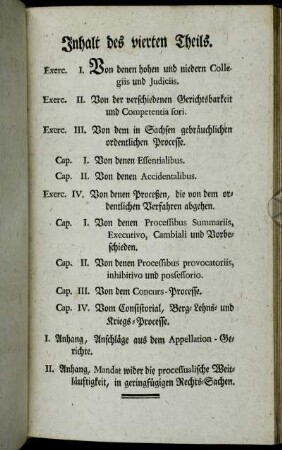 Inhalt des vierten Theils.
