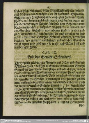 Cap. IX. Eyd des Gerichts-Schreibers