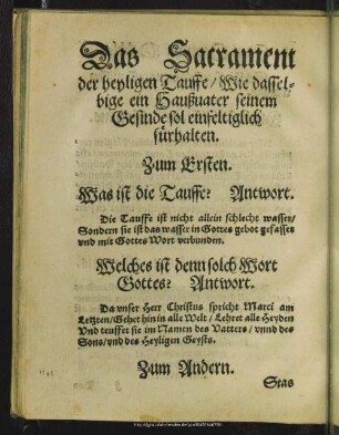 Sacrament der heyligen Tauffe, Wie dasselbige ein Haußvater seinem Gesinde sol einfeltiglich fürhalten