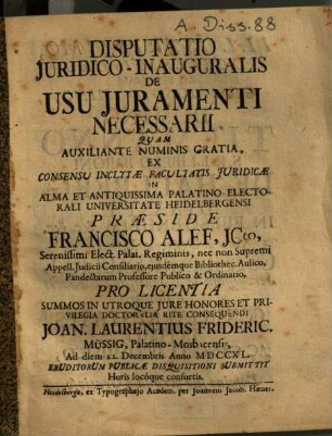Disputatio iuridico-inauguralis de usu iuramenti necessarii