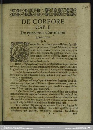 Cap. I. De quaternis Corporum generibus