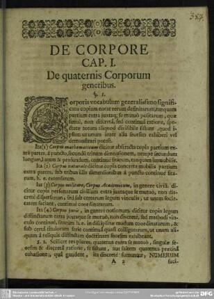 Cap. I. De quaternis Corporum generibus