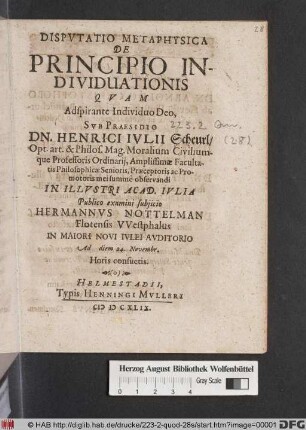 Disputatio Metaphysica De Principio Individuationis