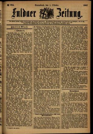 Ausgabe vom Samstag, den 01. Oktober 1887.