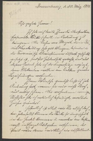Brief an B. Schott's Söhne : 30.03.1914