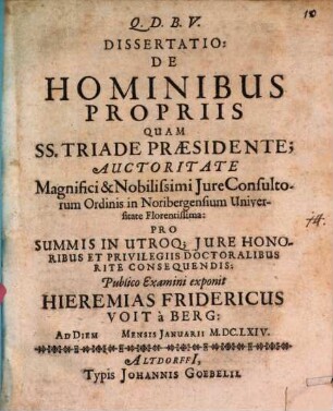 Dissertatio de hominibus propriis