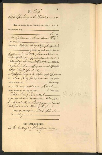 Standesamtsbuch der Stadt Aschaffenburg: Geburten 365/1900 - 184/1901