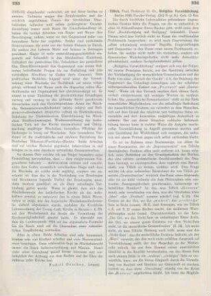 234-235 [Rezension] Tillich, Paul, Religiöse Verwirklichung