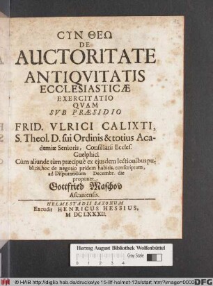 De Auctoritate Antiquitatis Ecclesiasticae Exercitatio