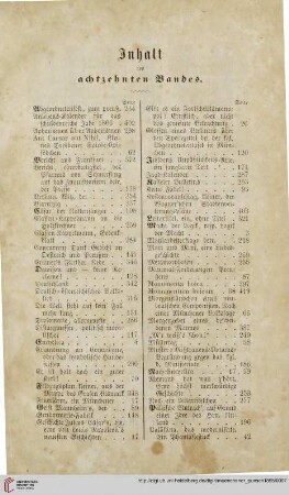 Inhalt des achtzehnten Bandes