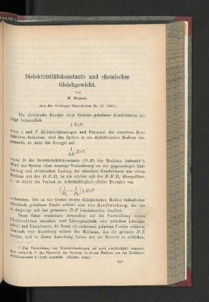 Dielektrizitätskonstante und chemisches Gleichgewicht