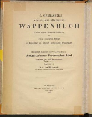 Ausgestorbener Preussischer Adel. Provinzen Ost- und Westpreussen. Supplement
