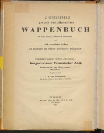Ausgestorbener Preussischer Adel. Provinzen Ost- und Westpreussen. Supplement