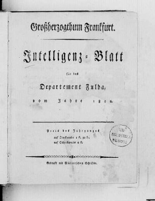 1812: Intelligenz-Blatt für das Departement Fulda