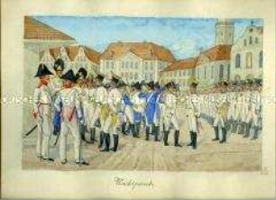 Uniformdarstellung, Deutsche Infanterie bei der Wachtparade, Kaisertum Österreich, 1849/1850.