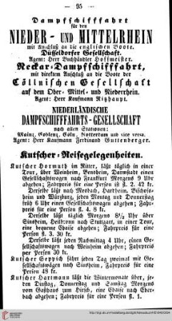 Dampfschiffahrt für den Nieder- und Mittelrhein, Kutscher=Reisegelegenheiten