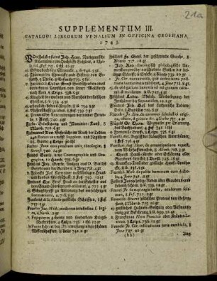3: Supplementum ... catalogi librorum venalium in Officina Grossiana
