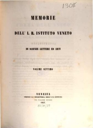 Memorie del Reale Istituto Veneto di Scienze, Lettere ed Arti. 7. 1857