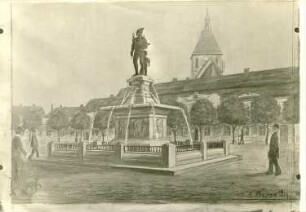 Entwurf für einen Brunnen mit Merkurstatue : Entwurf für einen Brunnen mit Merkurstatue. Zeichnung (bezeichnet 1913; C. Brose)