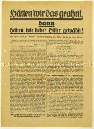 Aufruf der NSDAP zur preußischen Landtagswahl 1932 mit einem offenen Brief des Philologen Rudolf Herzog