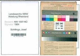 Entnazifizierung Josef Schillings , geb. 03.11.1898 (Vorarbeiter)