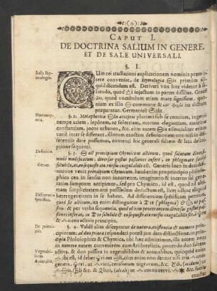 Caput I. De Doctrina Salium In Genere, Et De Sale Universali.