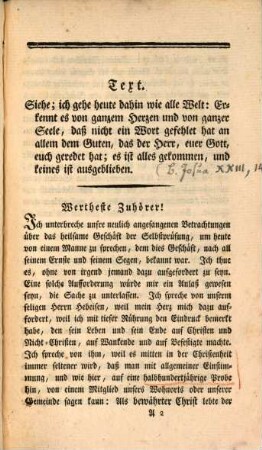 Das Bild des frommen Mannes : Gedächtniß-Rede auf Herrn Johann Georg Hebeisen ; vor dieser Gemeinde in der Amt-Predigt gesprochen den 12 Hornung 1804