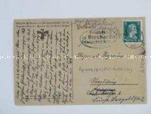 Handgeschriebene Postkarte an Major a.D. Regenauer mit einem Motiv der "Zeppelin-Eckner-Spende" - Personenkonvolut