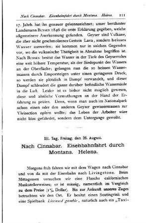 XII. Nach Cinnabar. Eisenbahnfahrt durch Montana. Helena