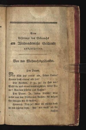 Vom Ursprunge des Gebrauchs am Weihnachtsfeste Geschenke auszutheilen.