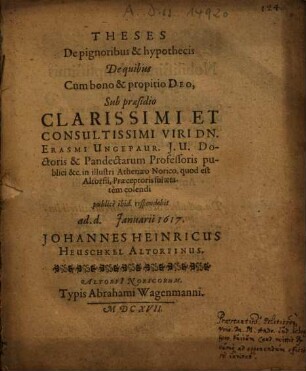 Theses De pignoribus & hypothecis