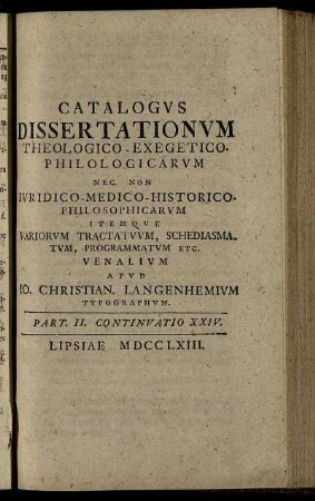 Part. II. Continuatio XXIV. Lipsiae MDCCLXIII.