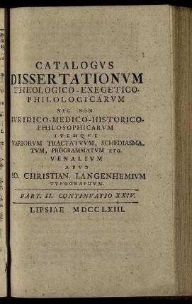 Part. II. Continuatio XXIV. Lipsiae MDCCLXIII.