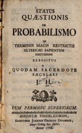 Status Quaestionis De Probabilismo